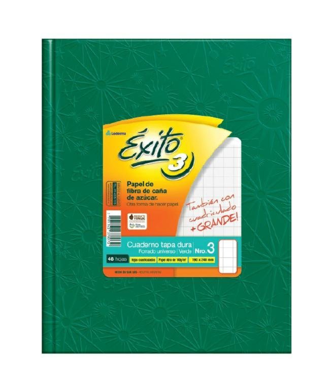 CUADERNO EXITO E3 TAPA DURA 48 HOJAS FORRADO VERDE CUADRO GRANDE